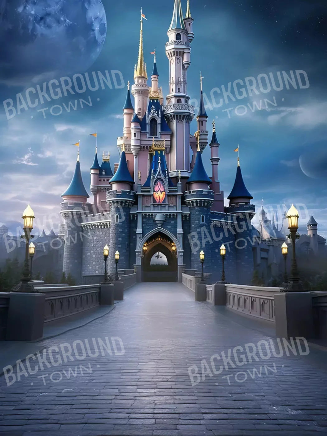 Princess Castle At Dusk 5X68 Fleece ( 60 X 80 Inch ) Backdrop