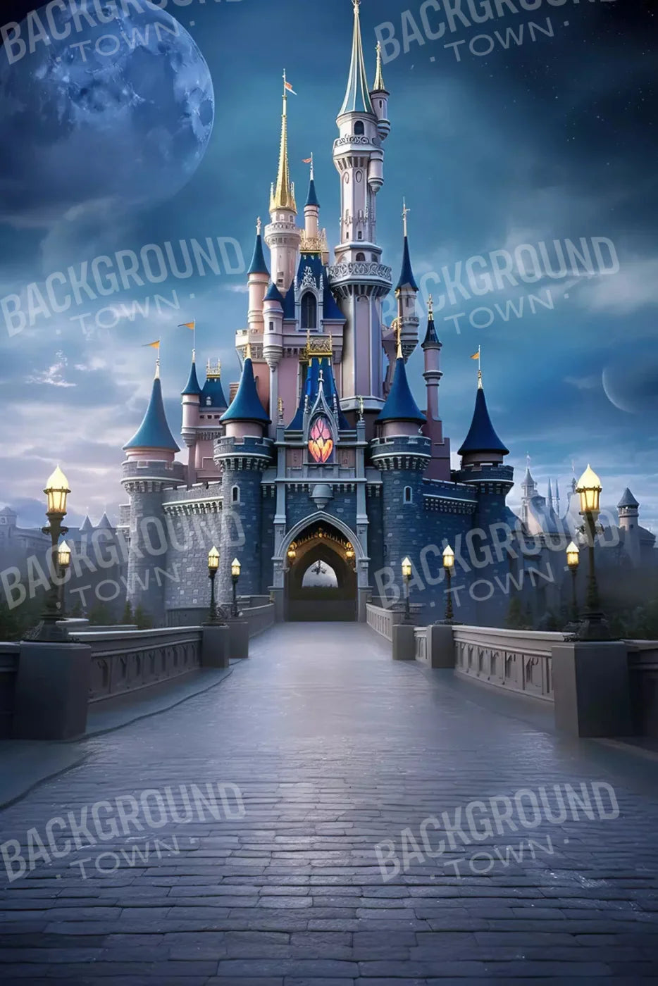 Princess Castle At Dusk 5X8 Ultracloth ( 60 X 96 Inch ) Backdrop