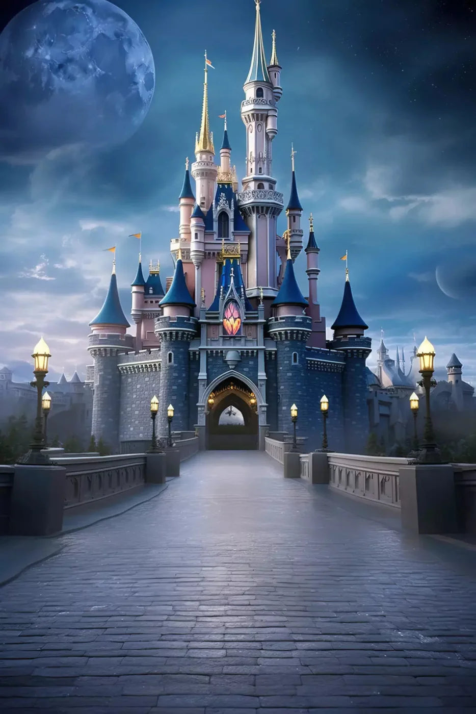 Princess Castle At Dusk 5X8 Ultracloth ( 60 X 96 Inch ) Backdrop