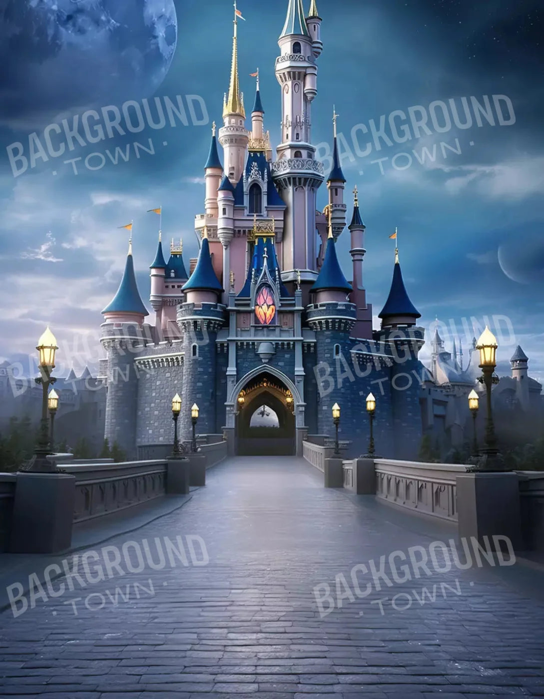 Princess Castle At Dusk 6X8 Fleece ( 72 X 96 Inch ) Backdrop