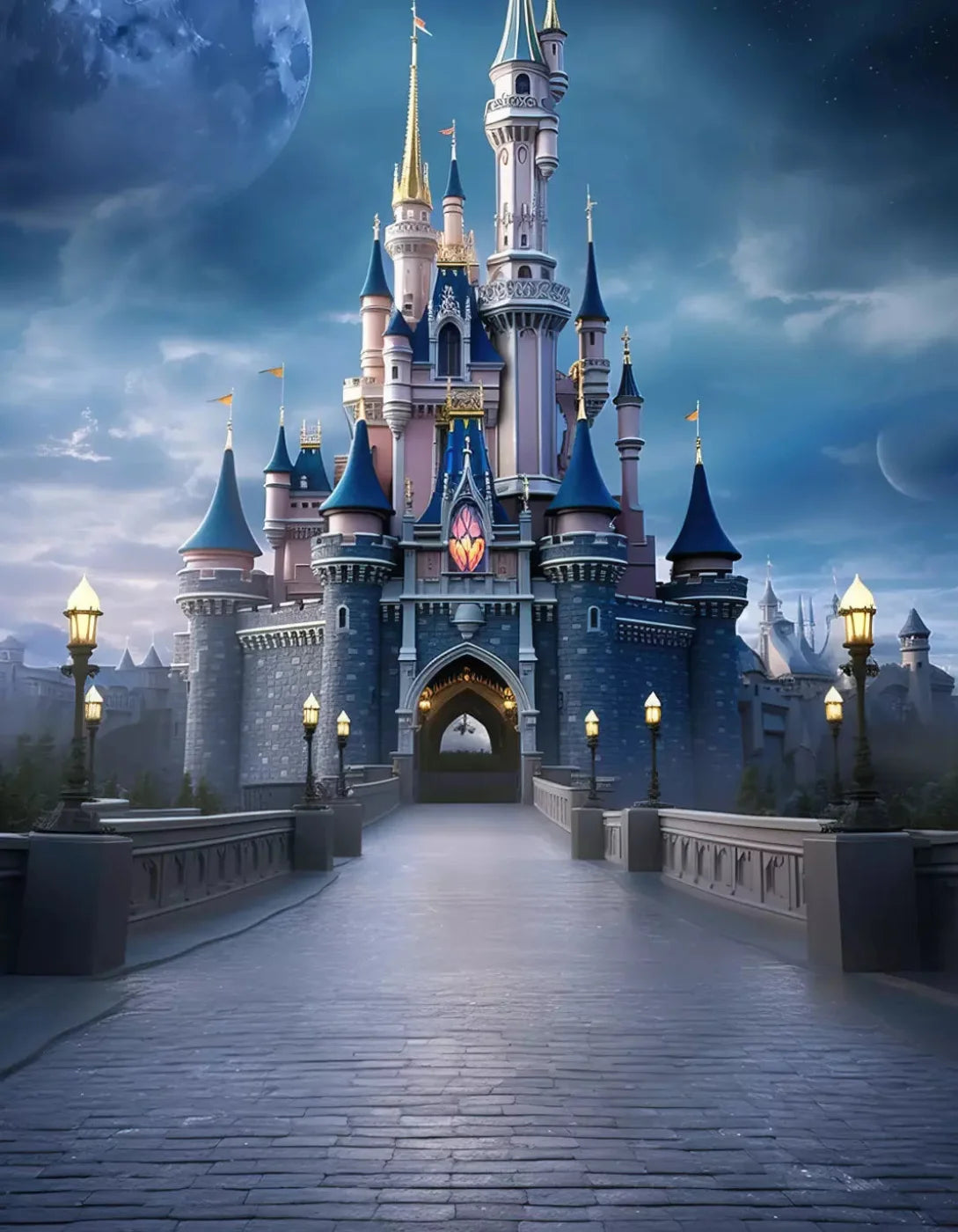 Princess Castle At Dusk 6X8 Fleece ( 72 X 96 Inch ) Backdrop