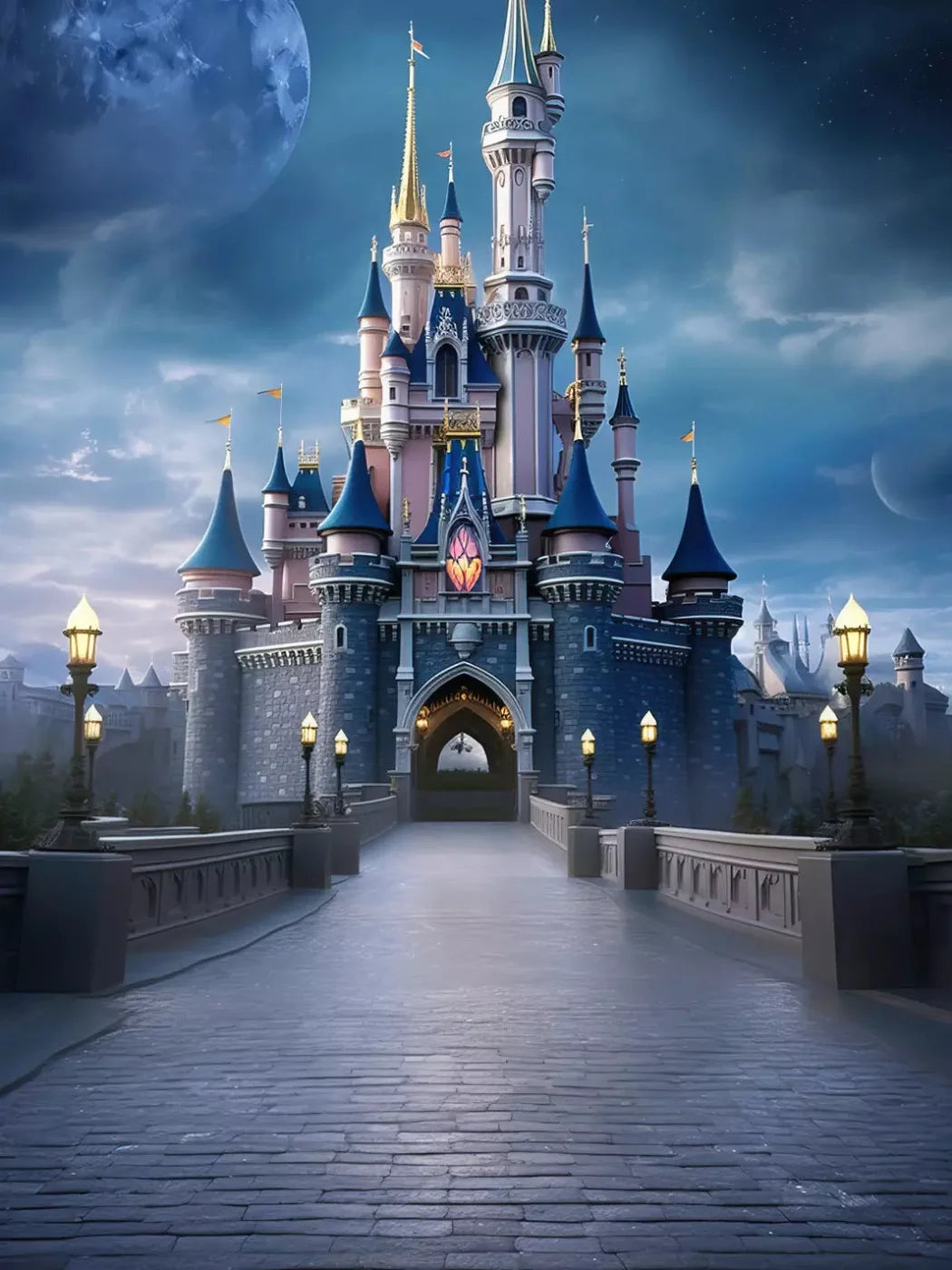 Princess Castle At Dusk 8X10 Fleece ( 96 X 120 Inch ) Backdrop