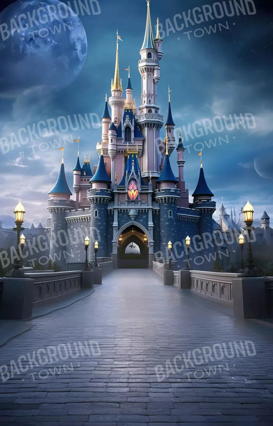 Princess Castle At Dusk 8X12 Ultracloth ( 96 X 144 Inch ) Backdrop