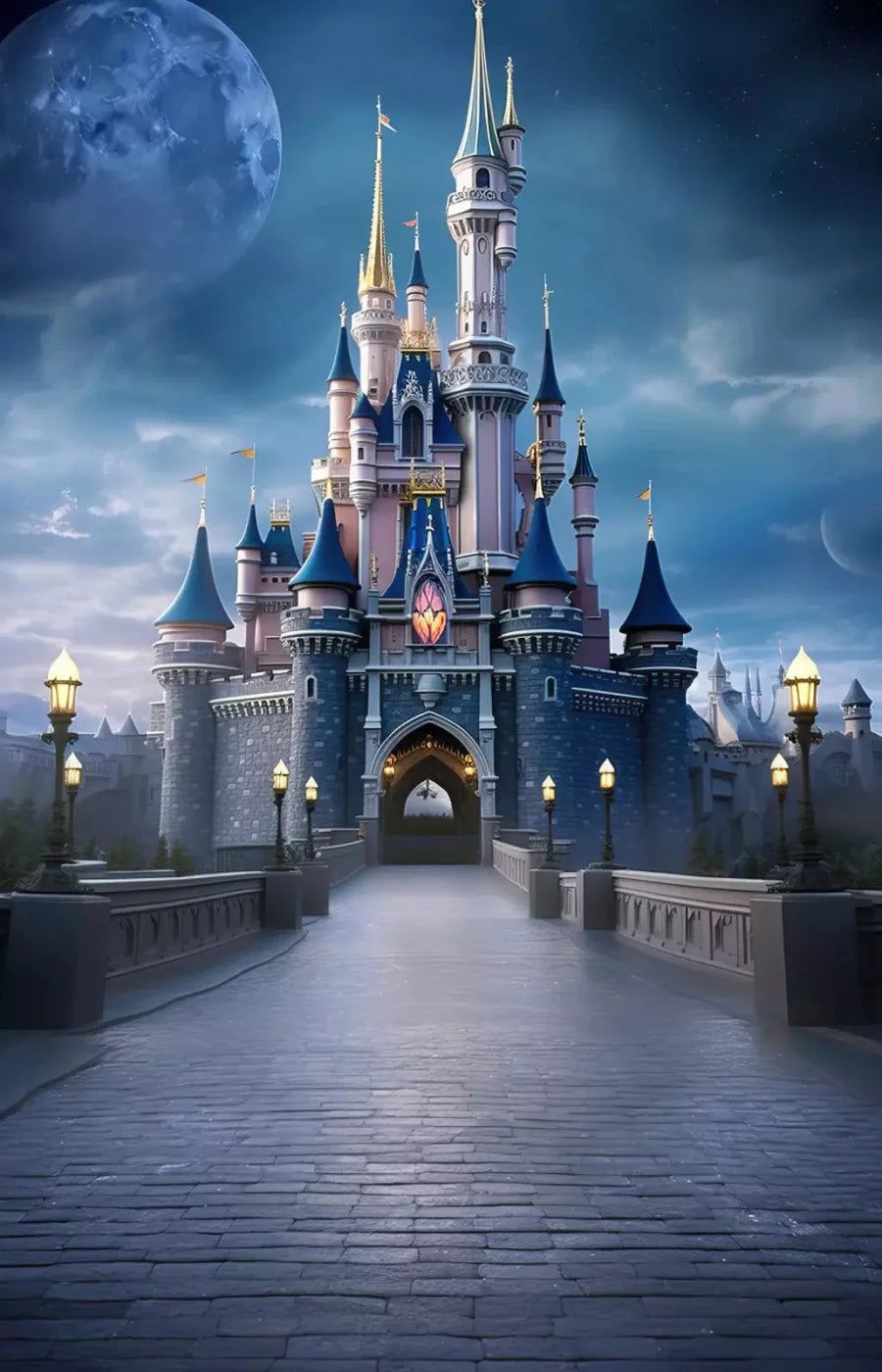 Princess Castle At Dusk 8X12 Ultracloth ( 96 X 144 Inch ) Backdrop