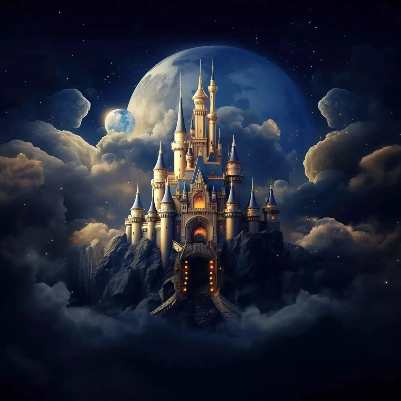 Princess Castle In Clouds 10X10 Ultracloth ( 120 X Inch ) Backdrop