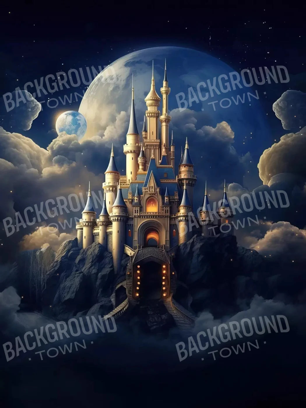 Princess Castle In Clouds 5X7 Ultracloth ( 60 X 84 Inch ) Backdrop