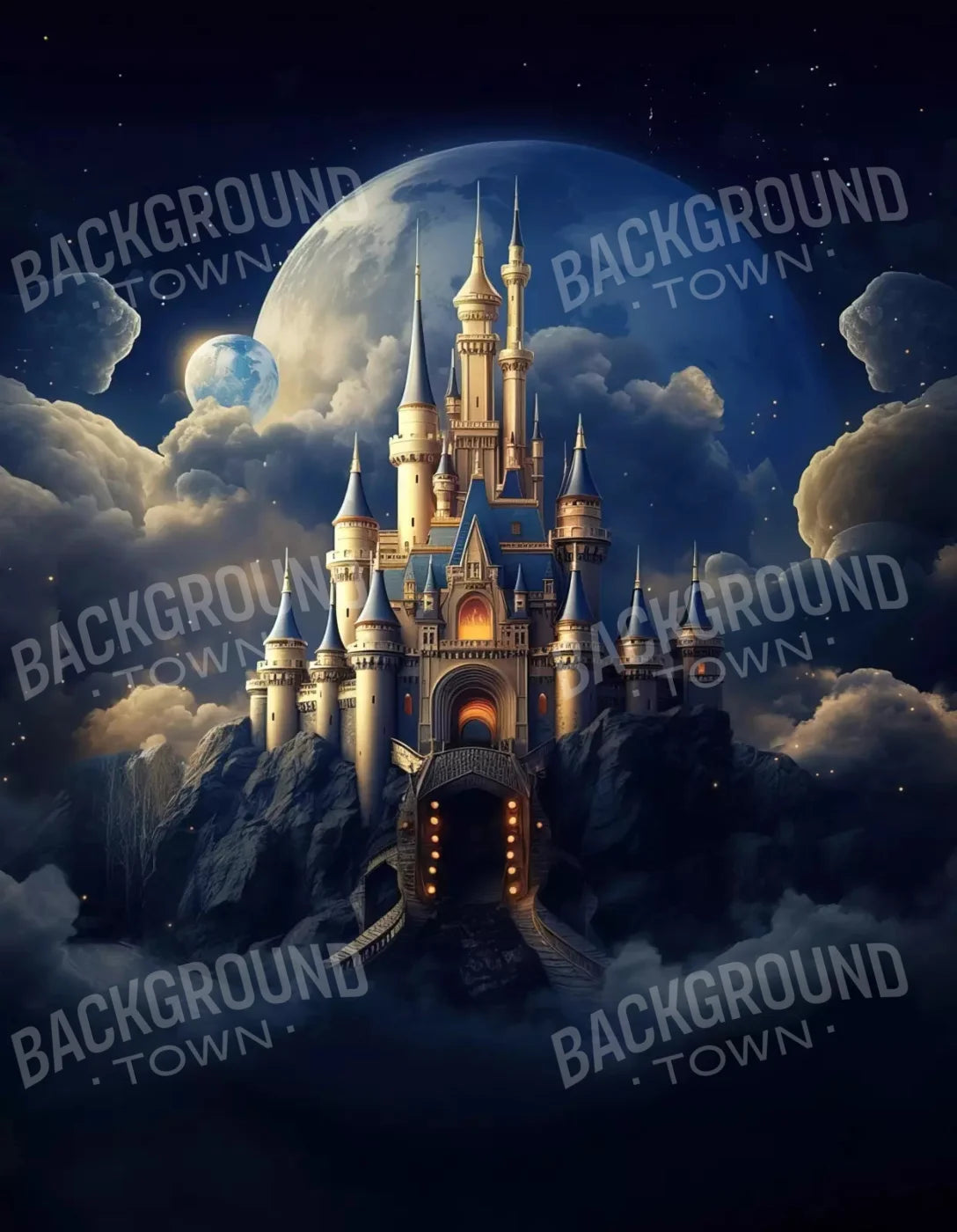 Princess Castle In Clouds 6X8 Fleece ( 72 X 96 Inch ) Backdrop