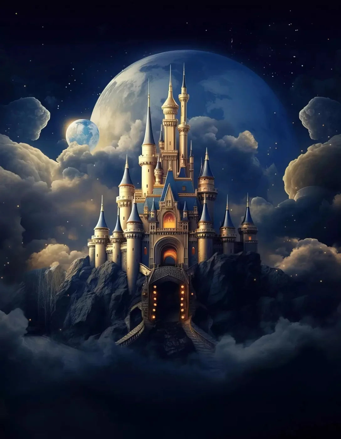 Princess Castle In Clouds 6X8 Fleece ( 72 X 96 Inch ) Backdrop
