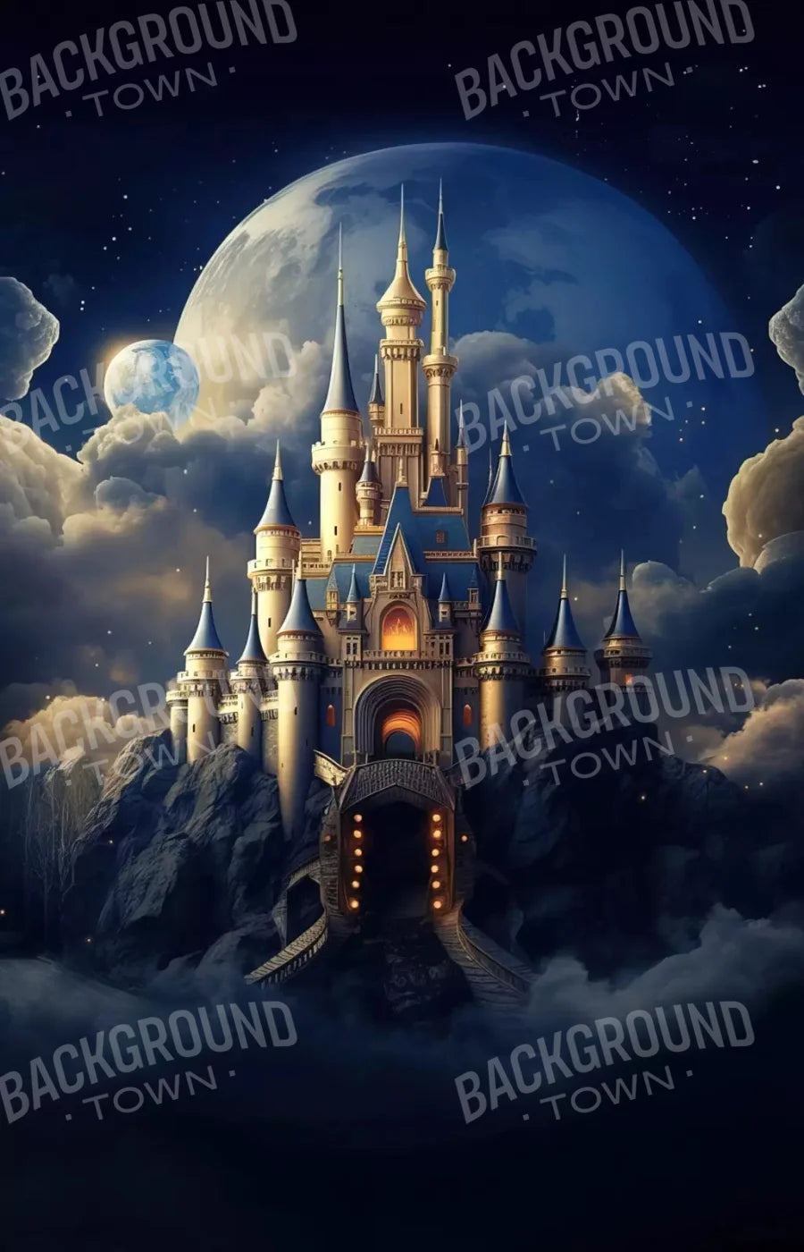 Princess Castle In Clouds 8X12 Ultracloth ( 96 X 144 Inch ) Backdrop