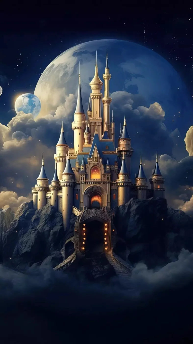 Princess Castle In Clouds 8X14 Ultracloth ( 96 X 168 Inch ) Backdrop
