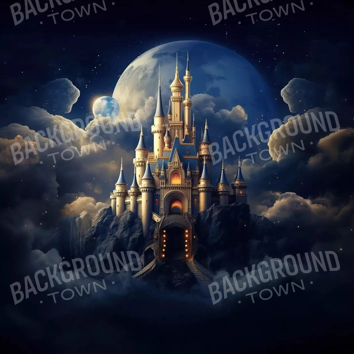Princess Castle In Clouds 8X8 Fleece ( 96 X Inch ) Backdrop