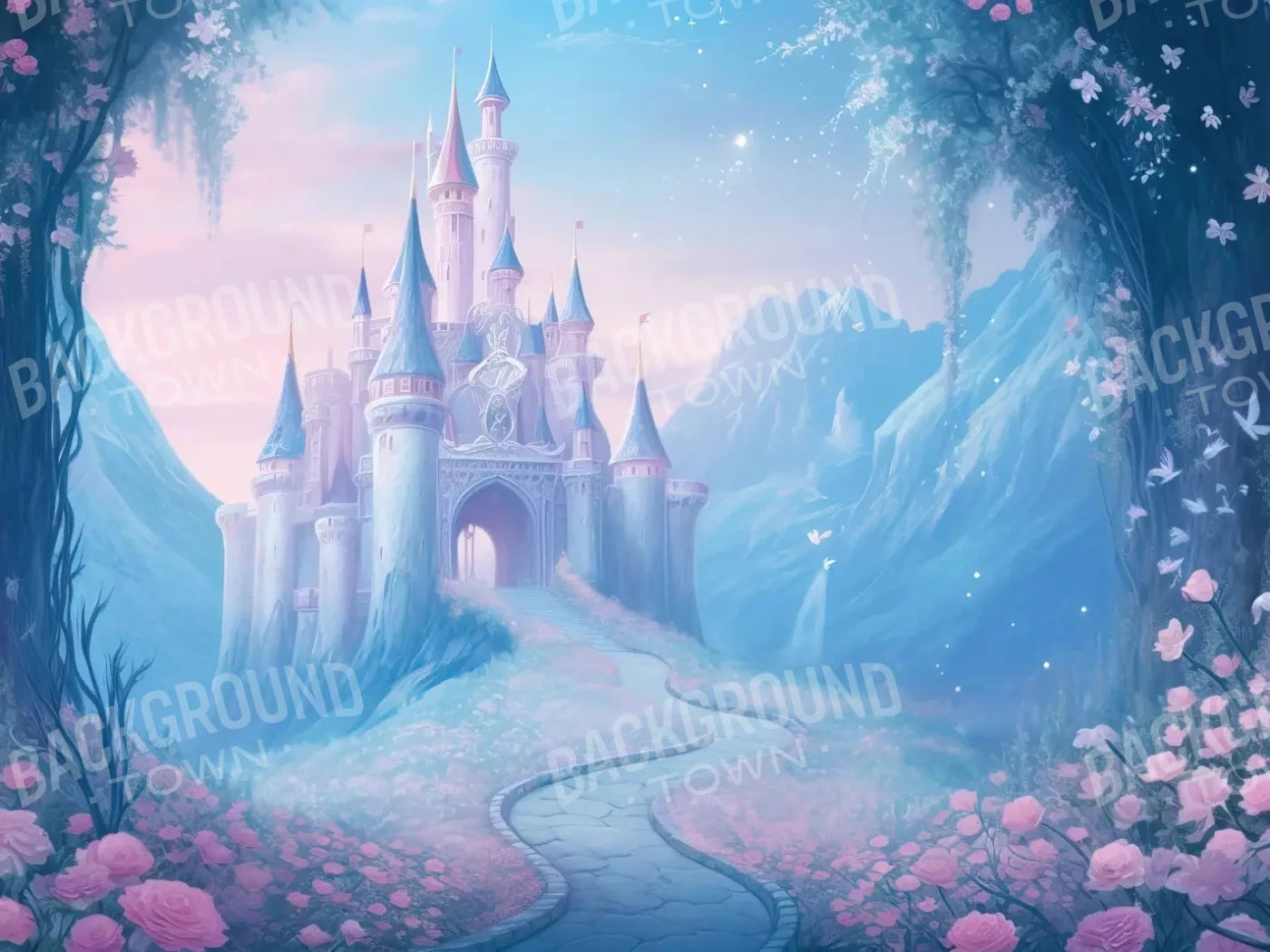 Princess Castle In The Mist 10X8 Fleece ( 120 X 96 Inch ) Backdrop