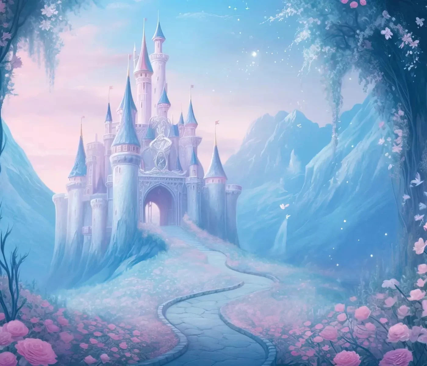 Princess Castle In The Mist 12X10 Ultracloth ( 144 X 120 Inch ) Backdrop