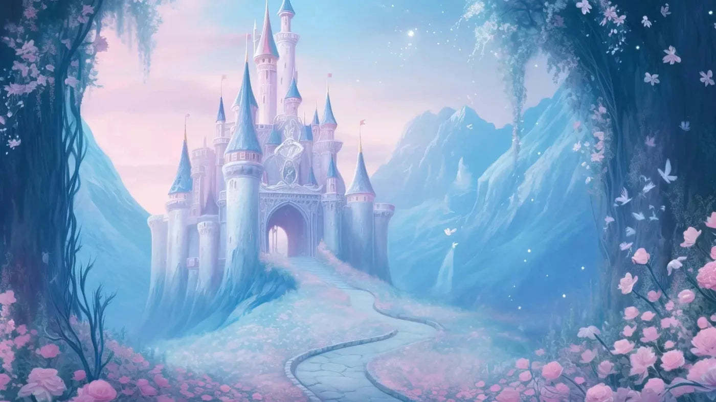 Princess Castle In The Mist 14X8 Ultracloth ( 168 X 96 Inch ) Backdrop