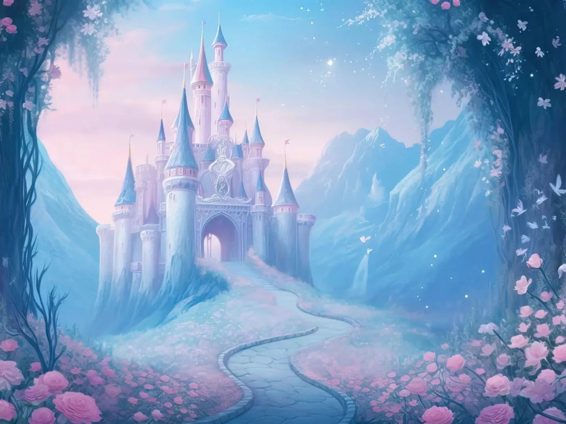 Princess Castle In The Mist 68X5 Fleece ( 80 X 60 Inch ) Backdrop