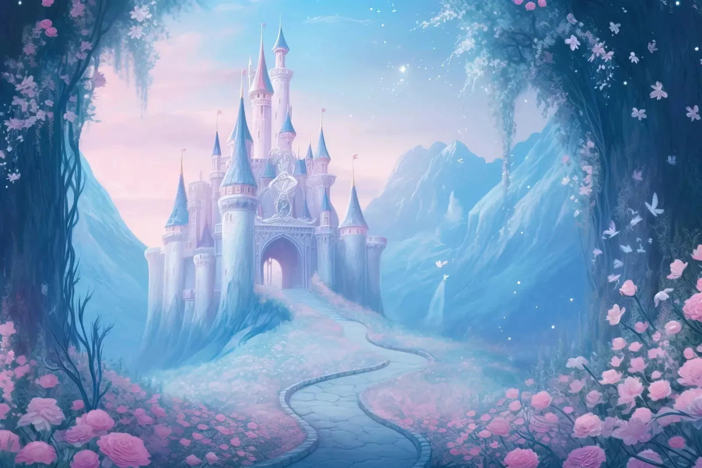 Princess Castle In The Mist 8X5 Ultracloth ( 96 X 60 Inch ) Backdrop