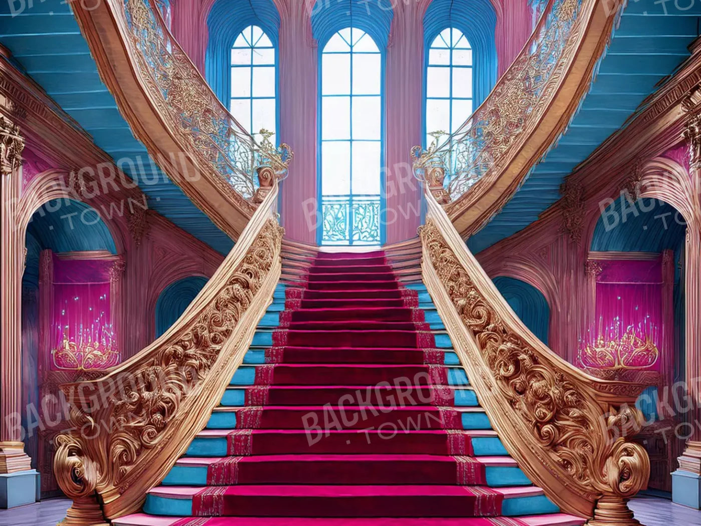 Princess Staircase 6’8X5’ Fleece (80 X 60 Inch) Backdrop