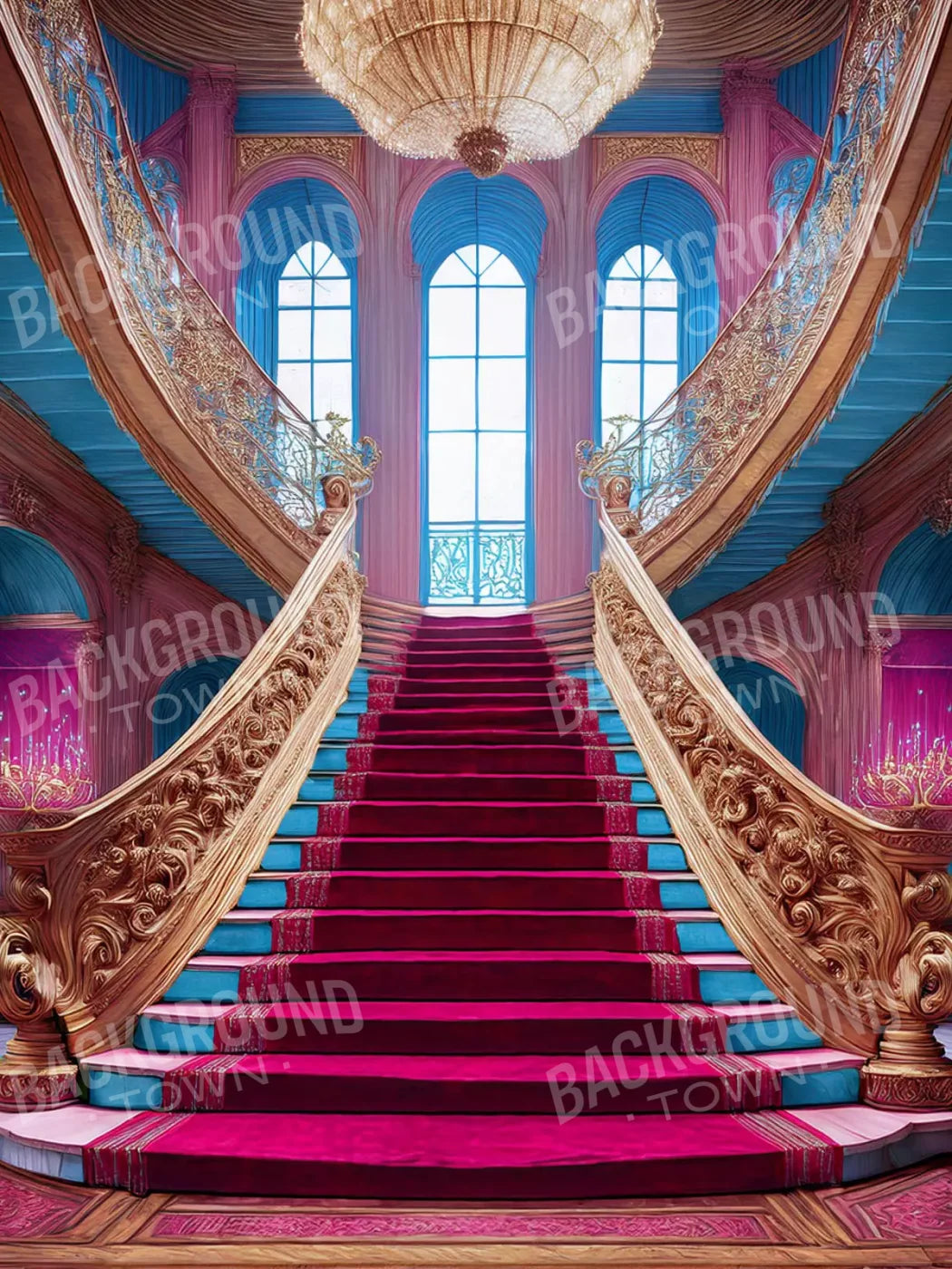 Princess Staircase 6’X8’ Fleece (72 X 96 Inch) Backdrop