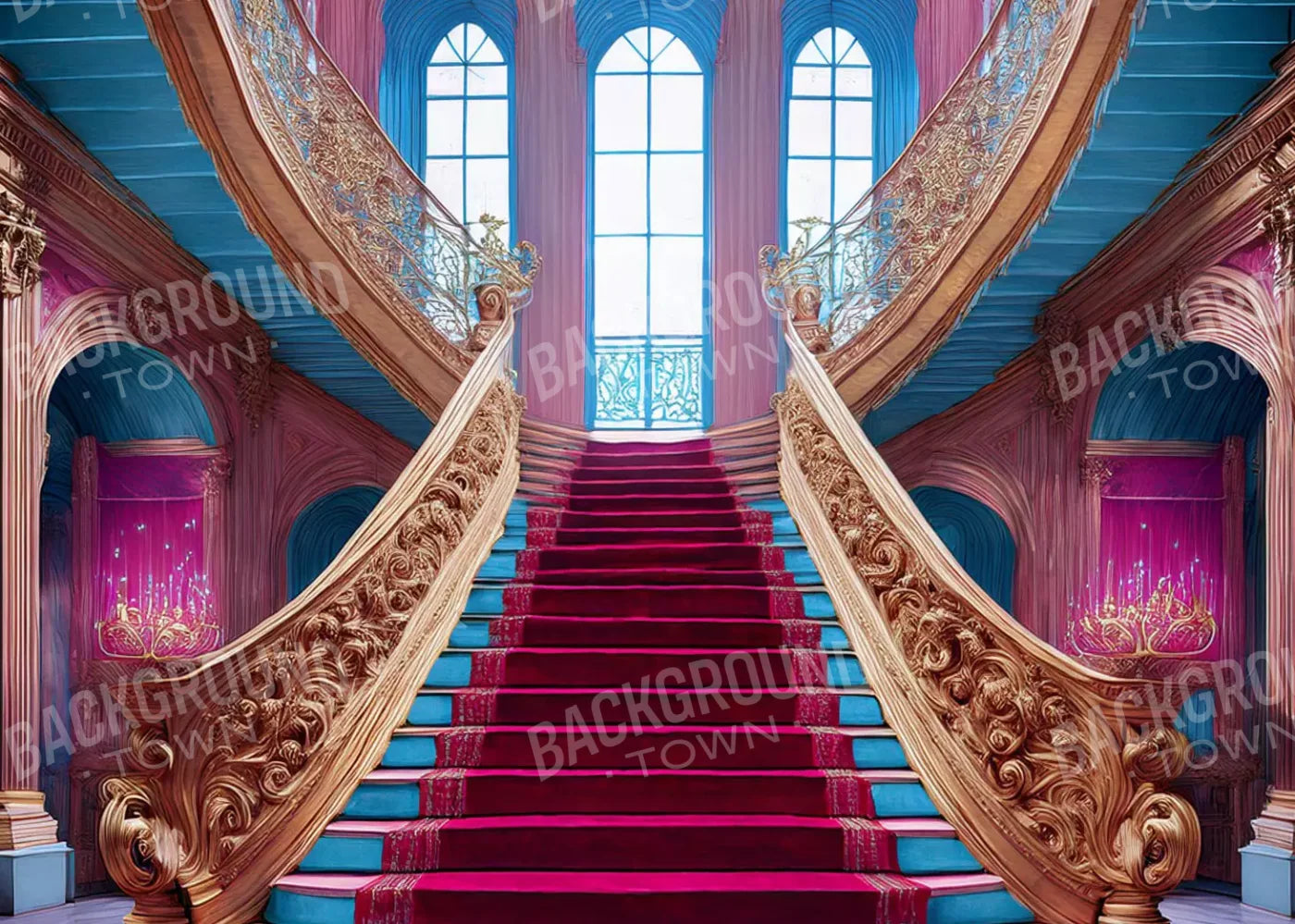 Princess Staircase 7’X5’ Ultracloth (84 X 60 Inch) Backdrop