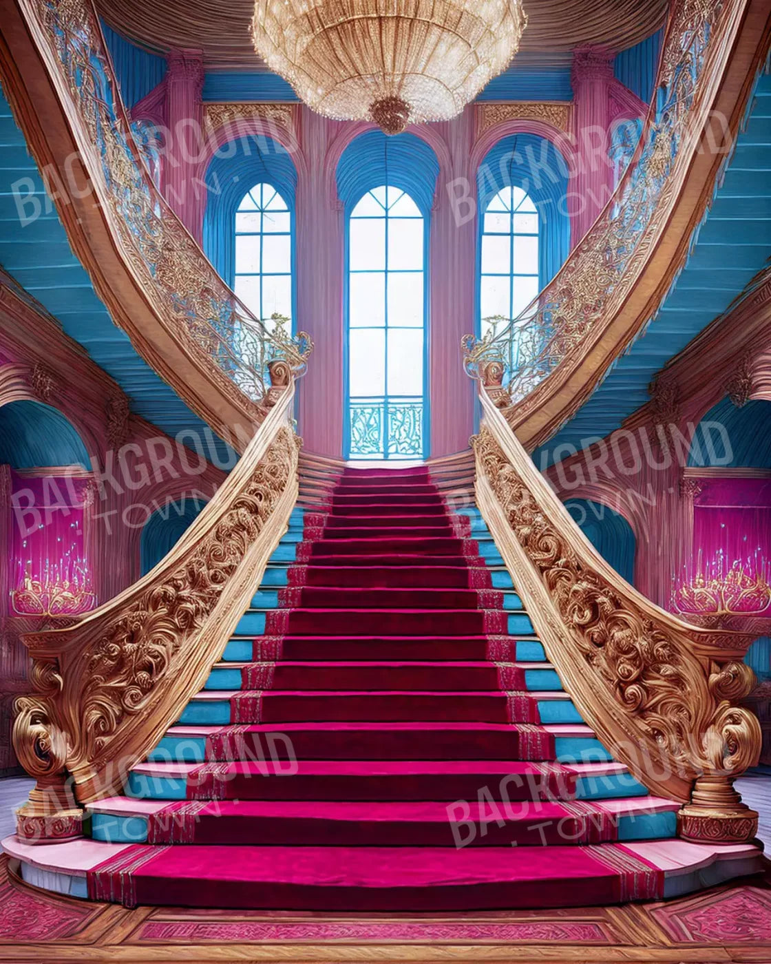 Princess Staircase 8’X10’ Fleece (96 X 120 Inch) Backdrop