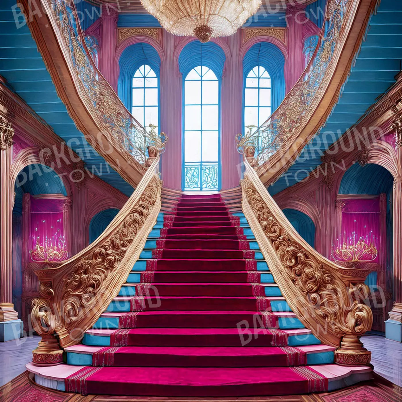 Princess Staircase 8’X8’ Fleece (96 X Inch) Backdrop