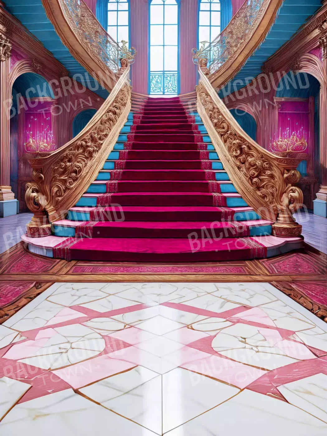 Princess Staircase Sweep 6’X8’ Fleece (72 X 96 Inch) Backdrop