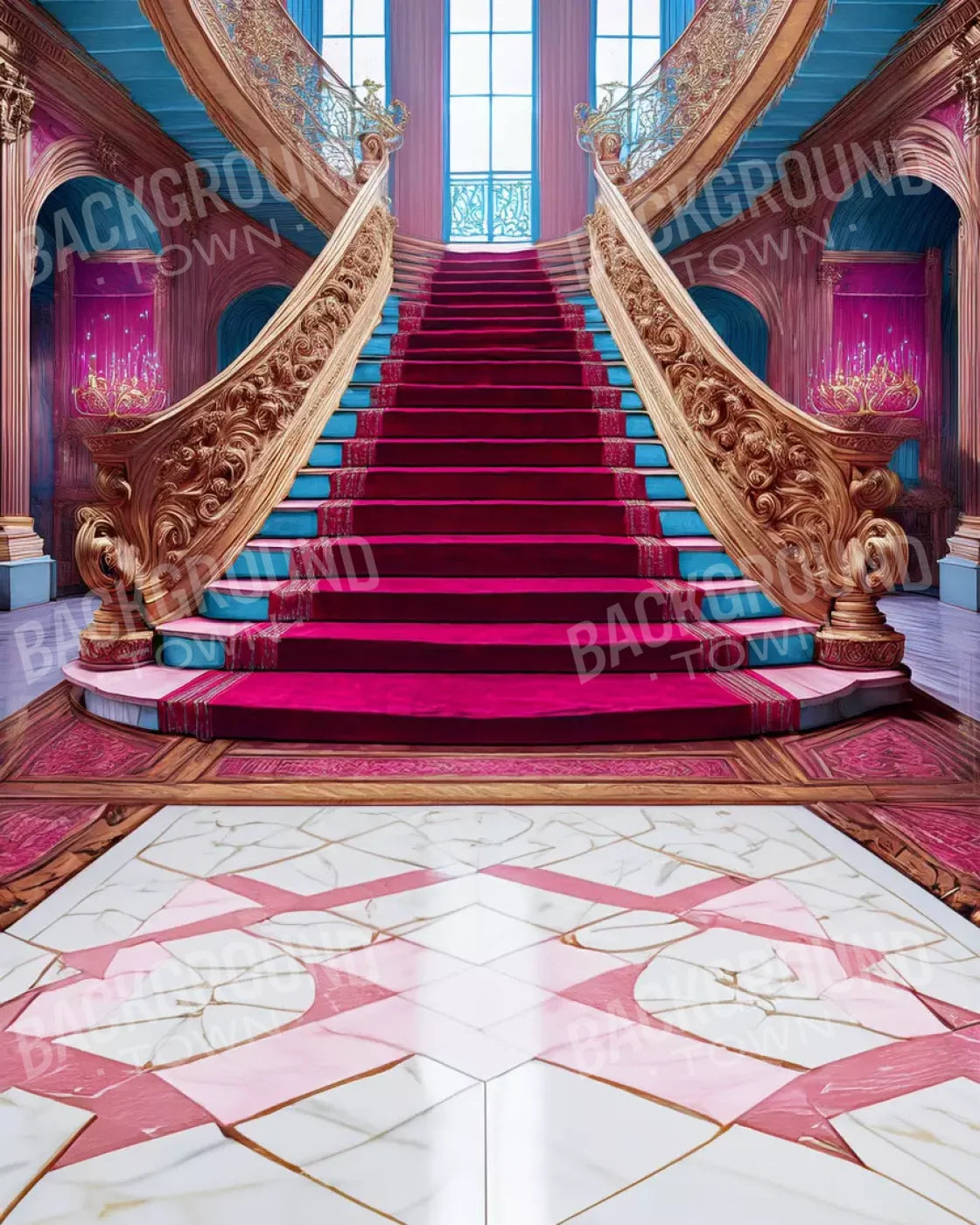 Princess Staircase Sweep 8’X10’ Fleece (96 X 120 Inch) Backdrop