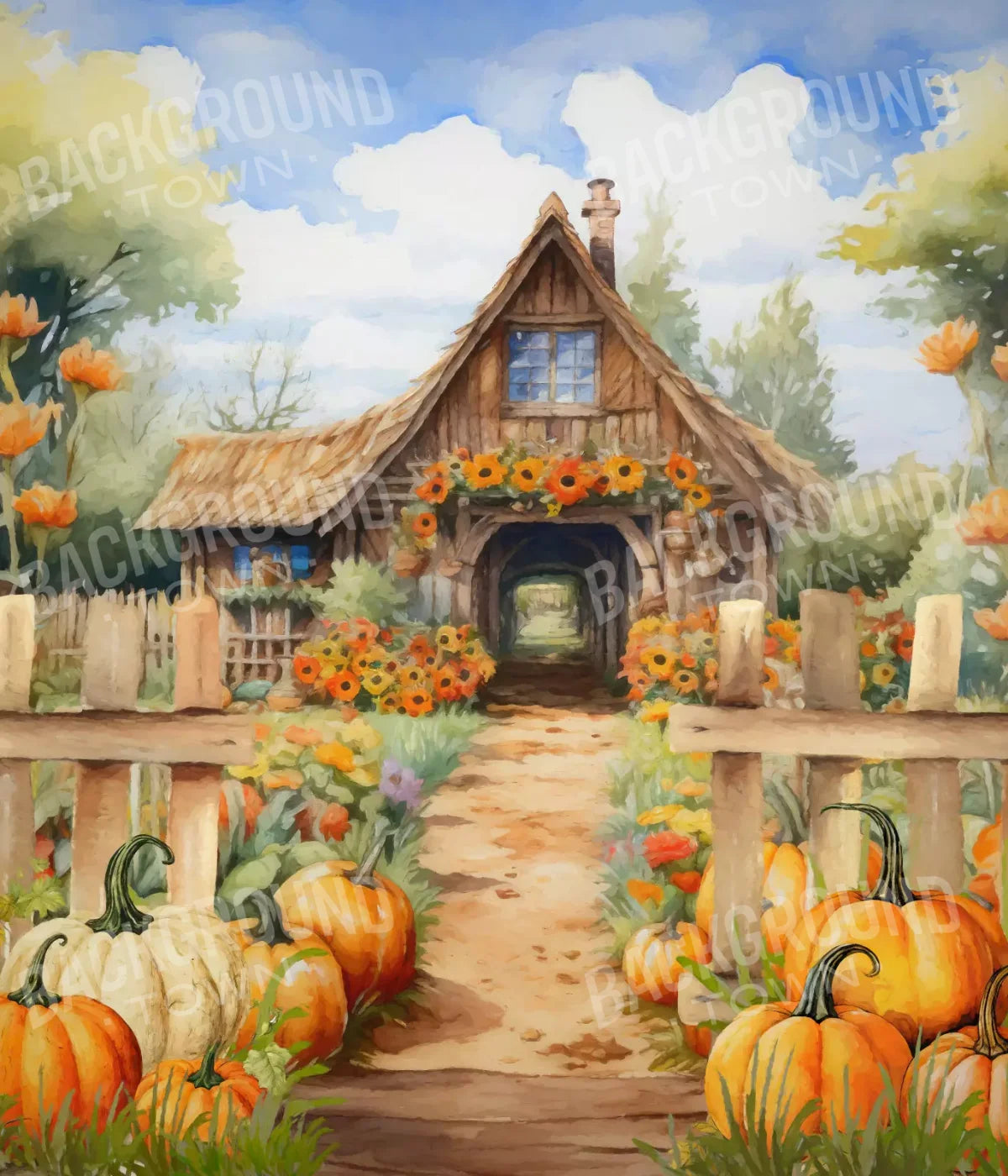 Pumpkin Patch Cottage 10X12 Ultracloth ( 120 X 144 Inch ) Backdrop