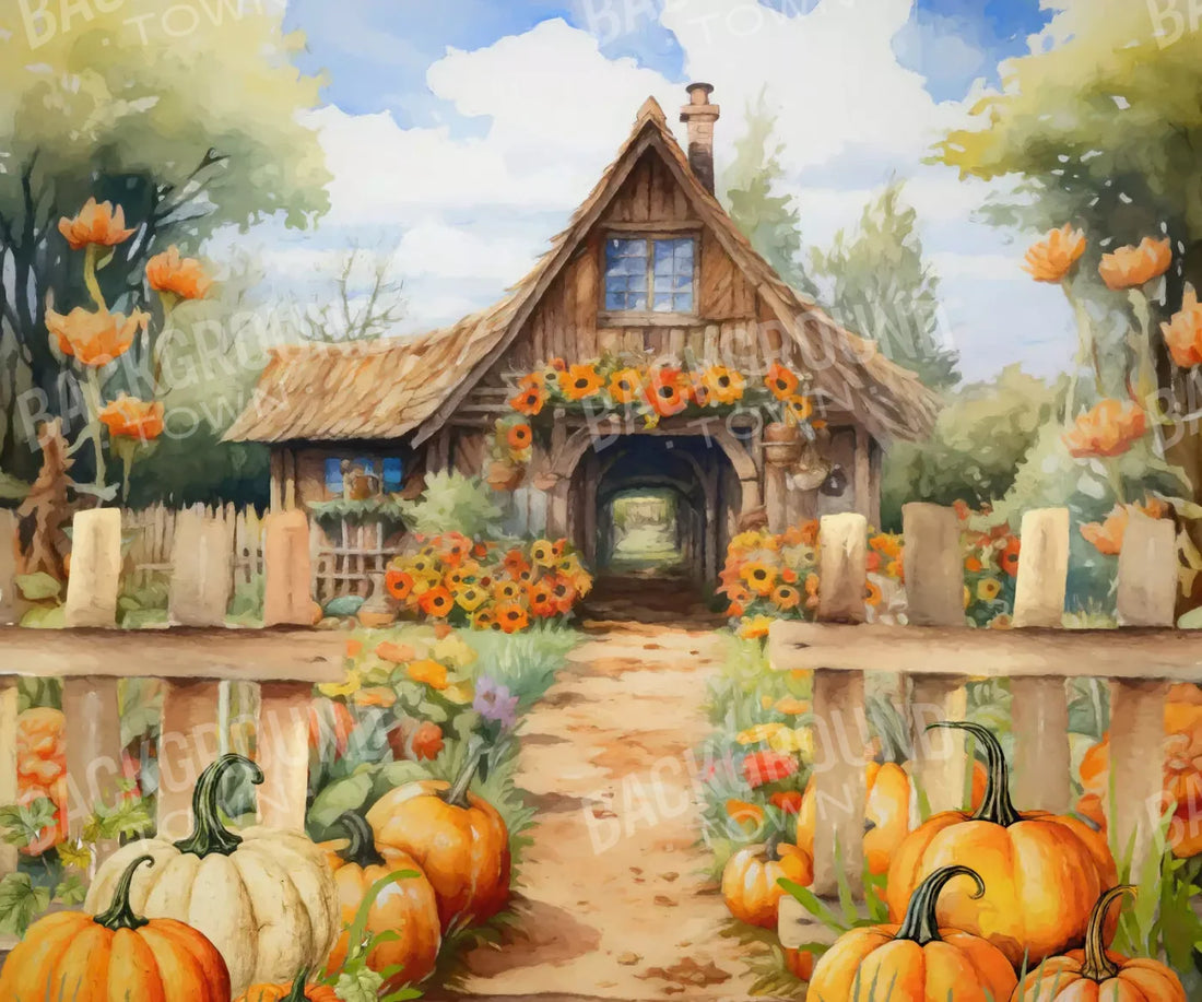 Pumpkin Patch Cottage 5X42 Fleece ( 60 X 50 Inch ) Backdrop