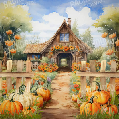 Pumpkin Patch Cottage 8X8 Fleece ( 96 X Inch ) Backdrop