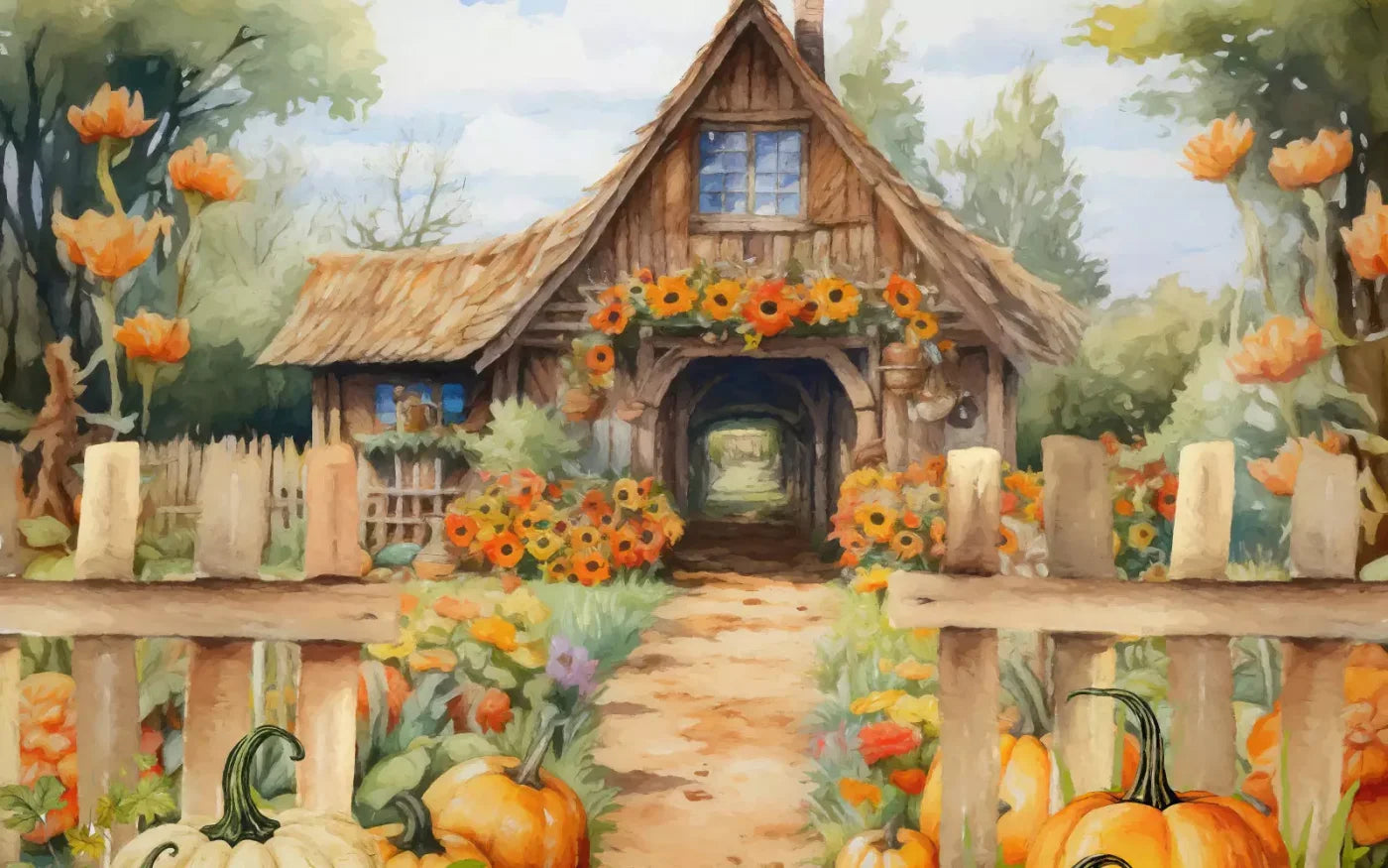 Pumpkin Patch Cottage 14X9 Ultracloth ( 168 X 108 Inch ) Backdrop
