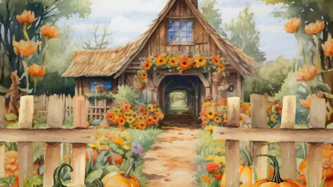 Pumpkin Patch Cottage 14X8 Ultracloth ( 168 X 96 Inch ) Backdrop