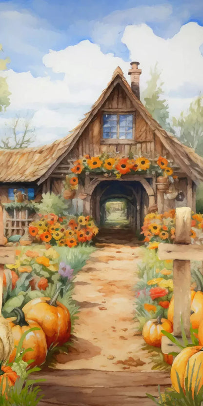 Pumpkin Patch Cottage 10X20 Ultracloth ( 120 X 240 Inch ) Backdrop