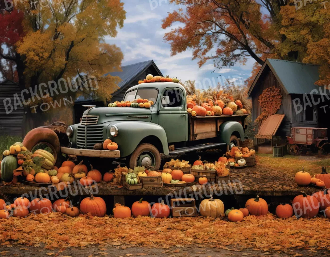 Pumpkin Pickin In Fall 8X6 Fleece ( 96 X 72 Inch ) Backdrop