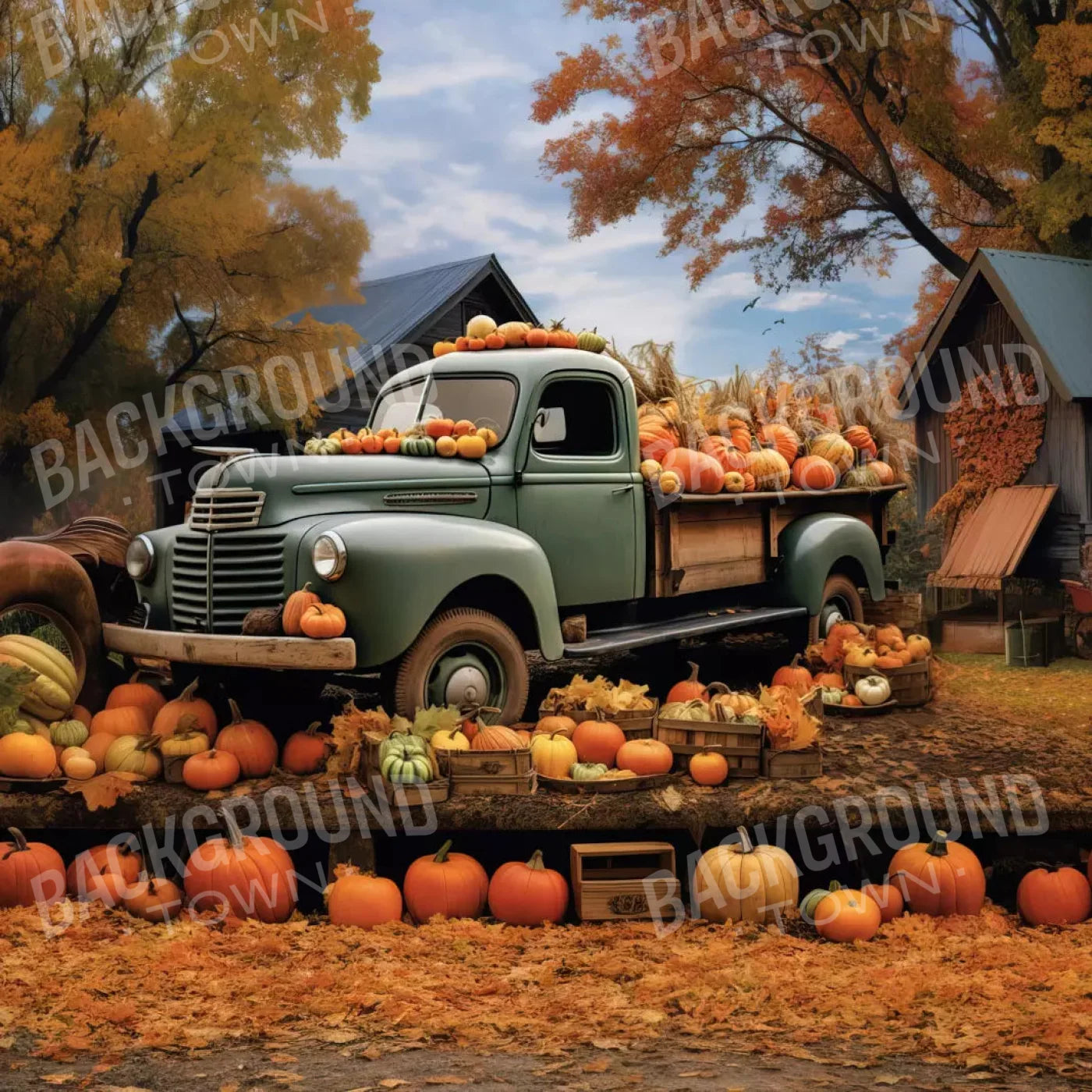 Pumpkin Pickin In Fall 8X8 Fleece ( 96 X Inch ) Backdrop
