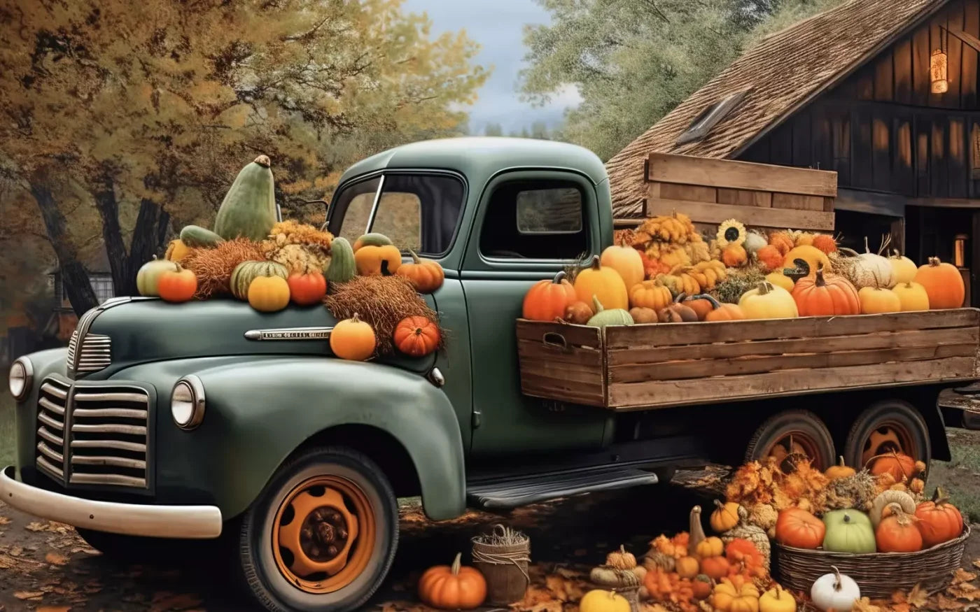 Pumpkin Pickin In Fall Close 16’X10’ Ultracloth (192 X 120 Inch) Backdrop