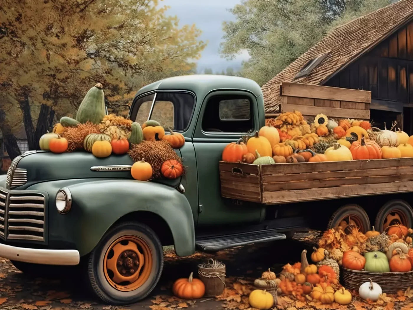 Pumpkin Pickin In Fall Close 6’8X5’ Fleece (80 X 60 Inch) Backdrop