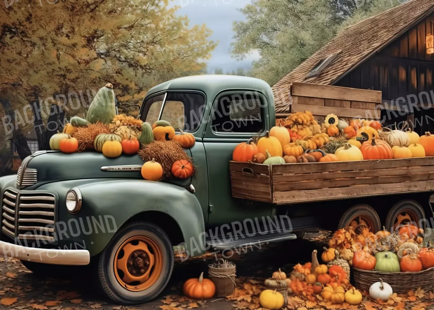 Pumpkin Pickin In Fall Close 7’X5’ Ultracloth (84 X 60 Inch) Backdrop