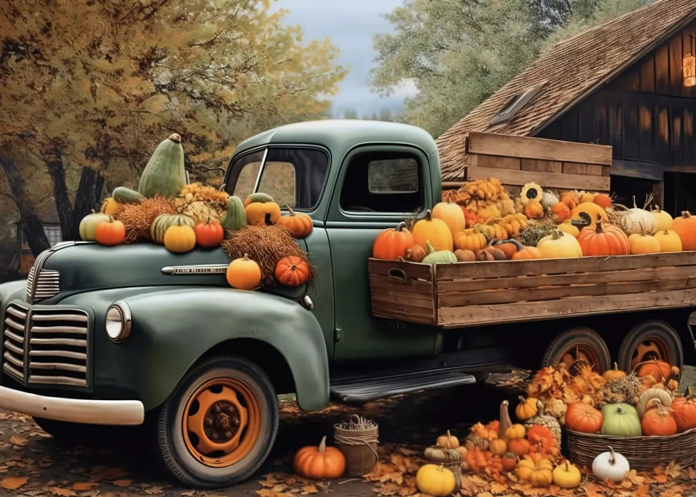 Pumpkin Pickin In Fall Close 7’X5’ Ultracloth (84 X 60 Inch) Backdrop