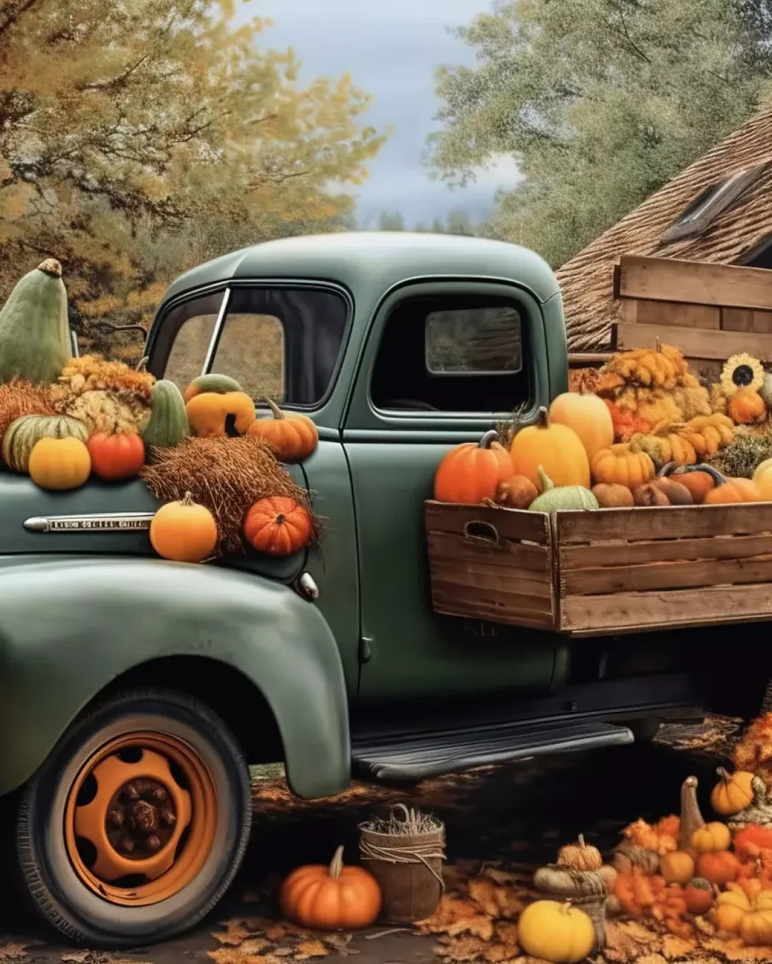 Pumpkin Pickin In Fall Close 8’X10’ Fleece (96 X 120 Inch) Backdrop