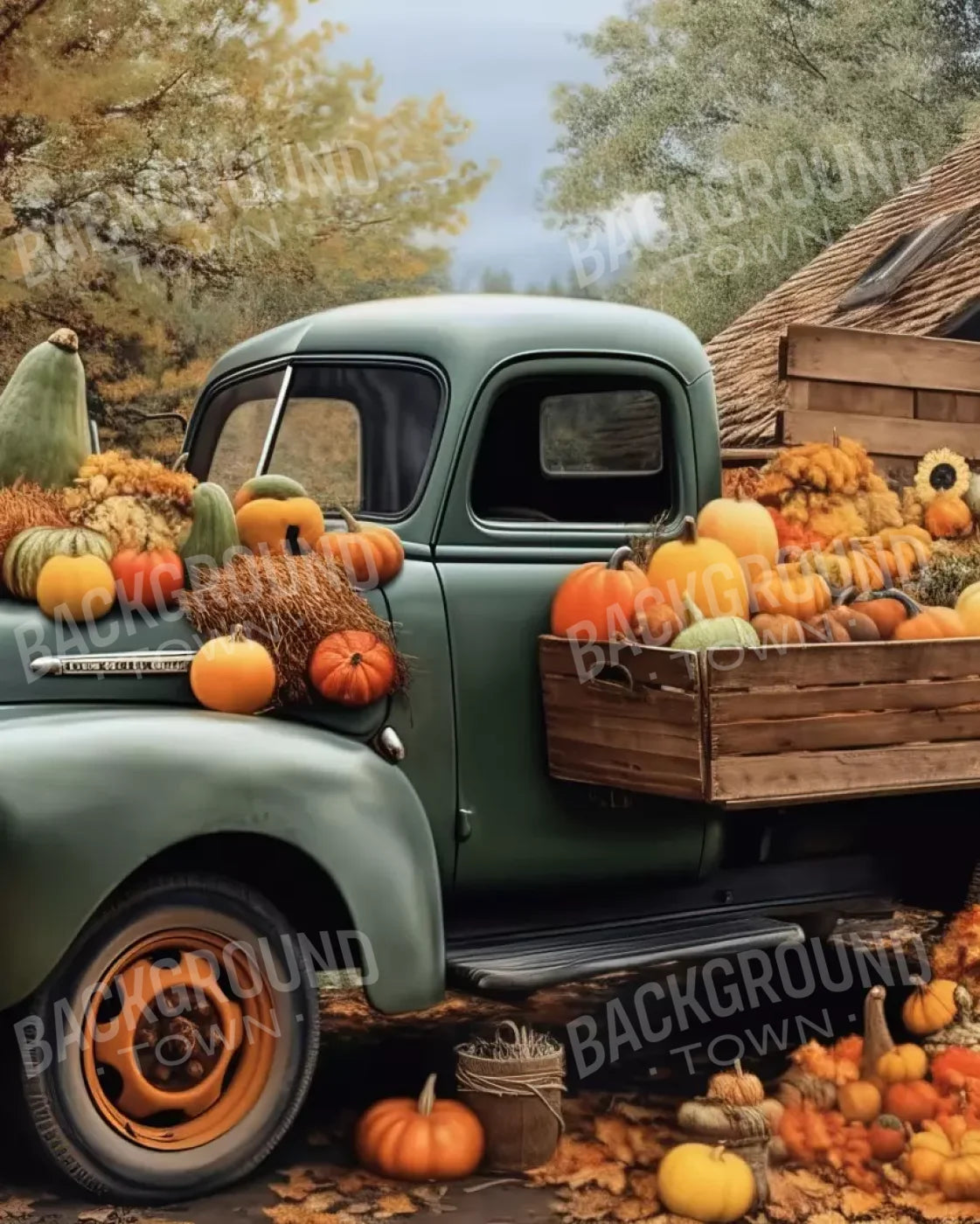 Pumpkin Pickin In Fall Close 8’X10’ Fleece (96 X 120 Inch) Backdrop