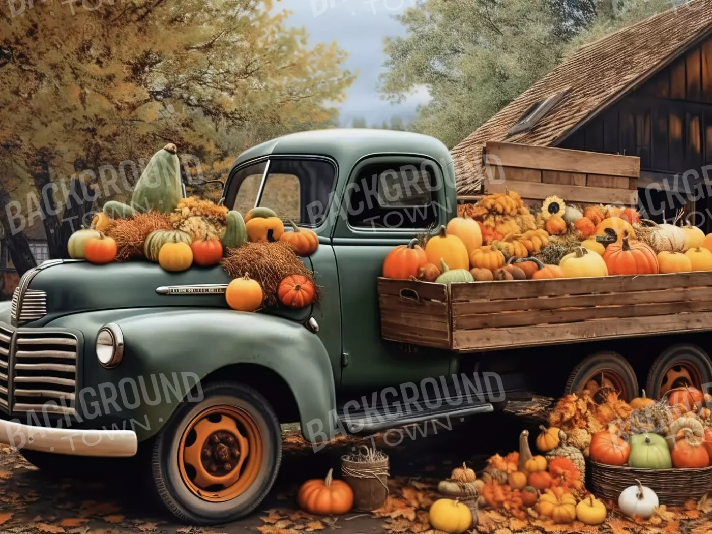 Pumpkin Pickin In Fall Close 8’X6’ Fleece (96 X 72 Inch) Backdrop