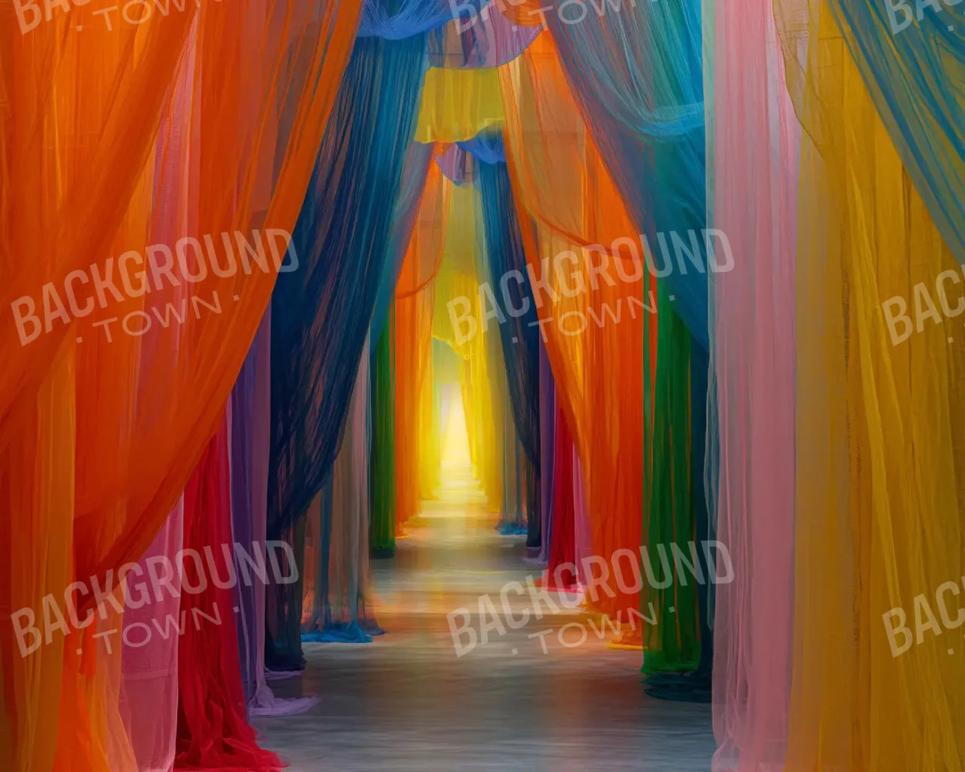 Rainbow Sheer Curtain Hallway 10’x8’ Fleece (120 x 96 inch) Backdrop
