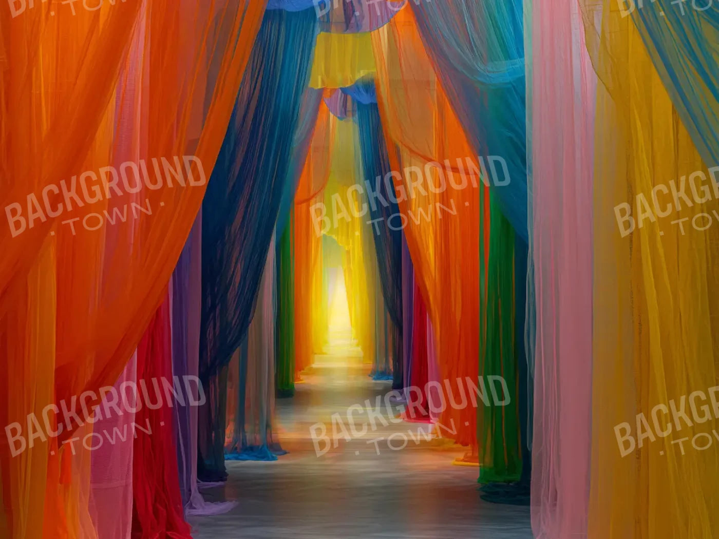 Rainbow Sheer Curtain Hallway 6’8x5’ Fleece (80 x 60 inch) Backdrop