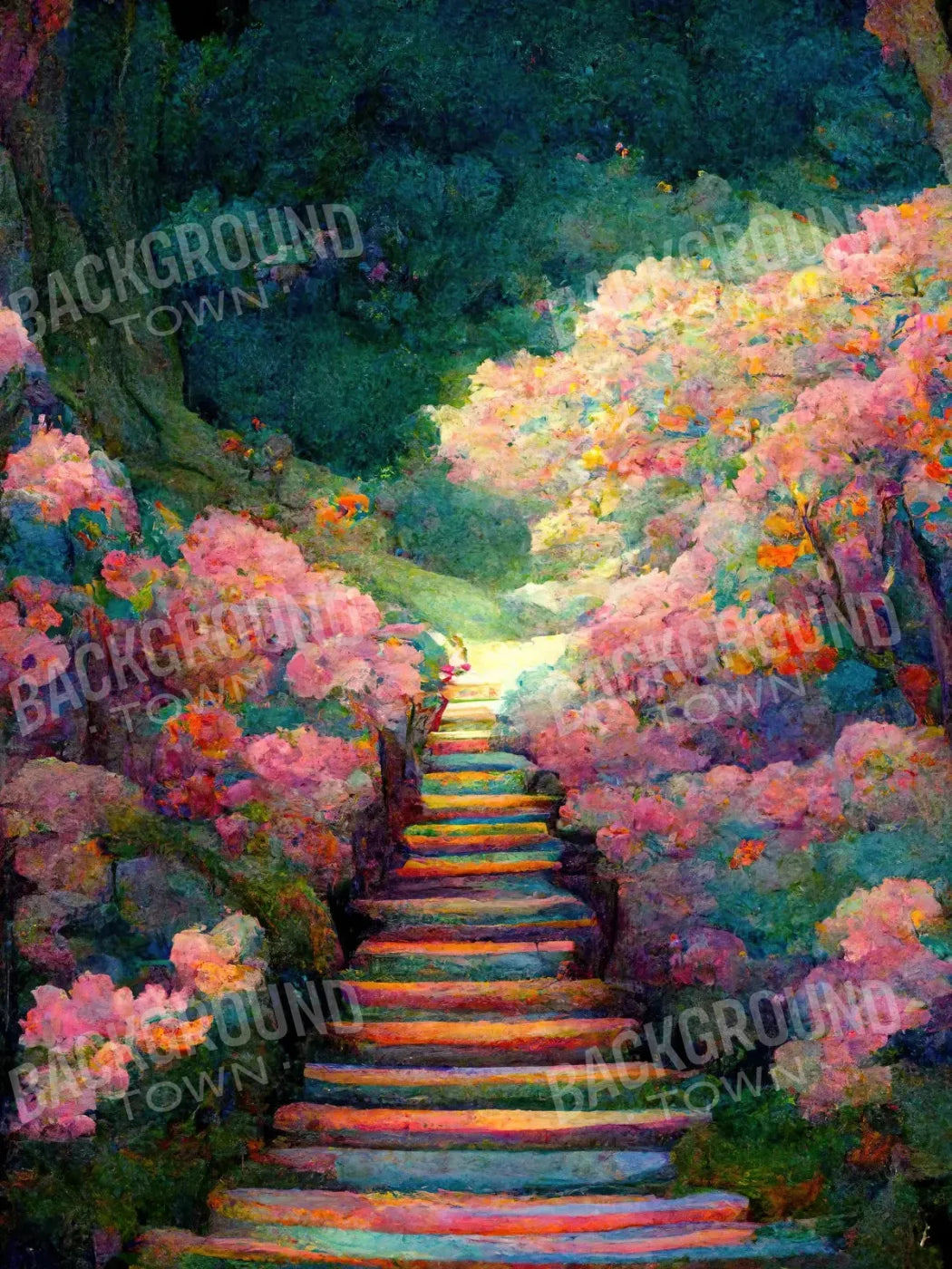 Rainbow Staircase 8X10 Fleece ( 96 X 120 Inch ) Backdrop
