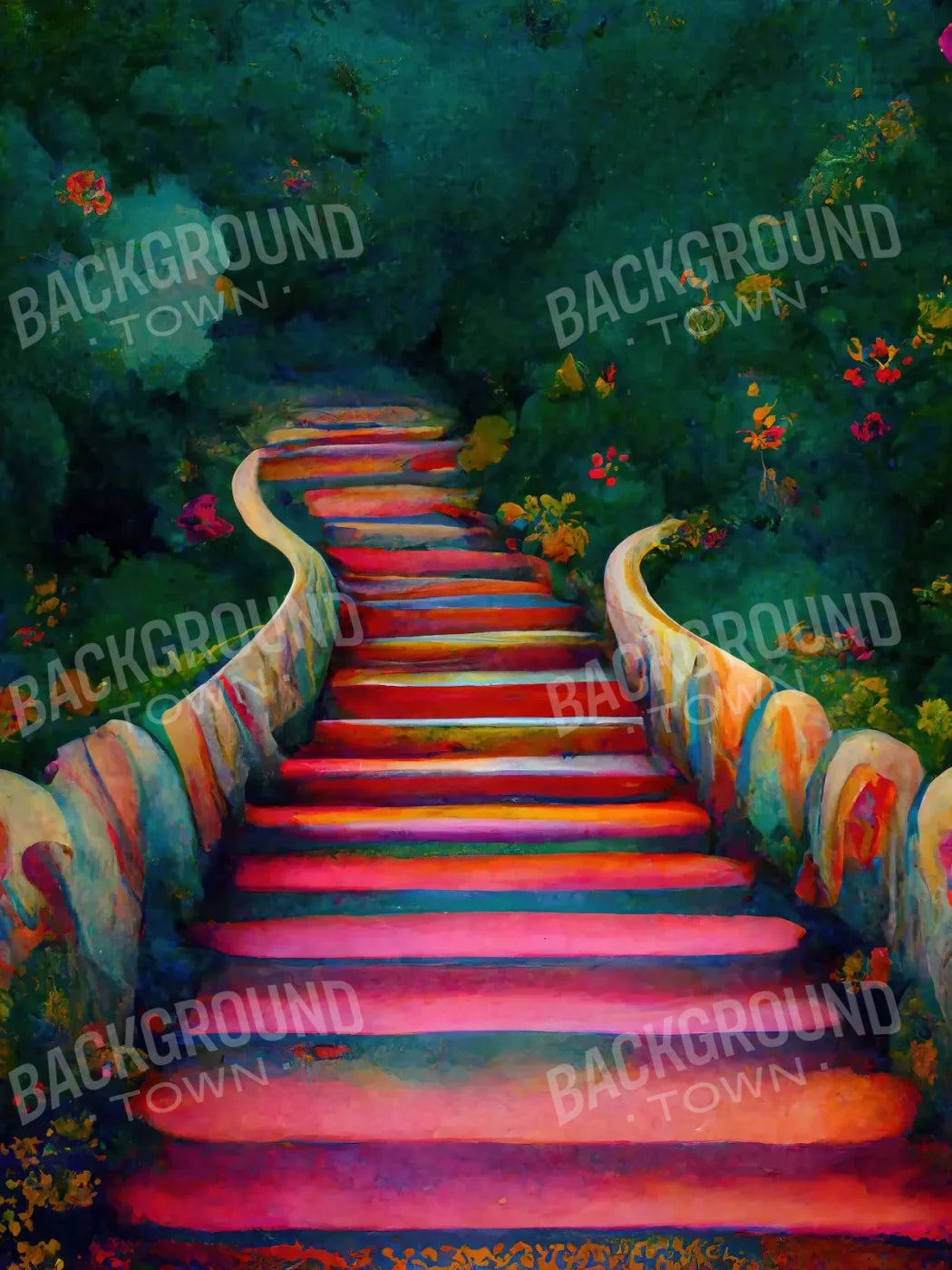 Rainbow Stairs 5X68 Fleece ( 60 X 80 Inch ) Backdrop