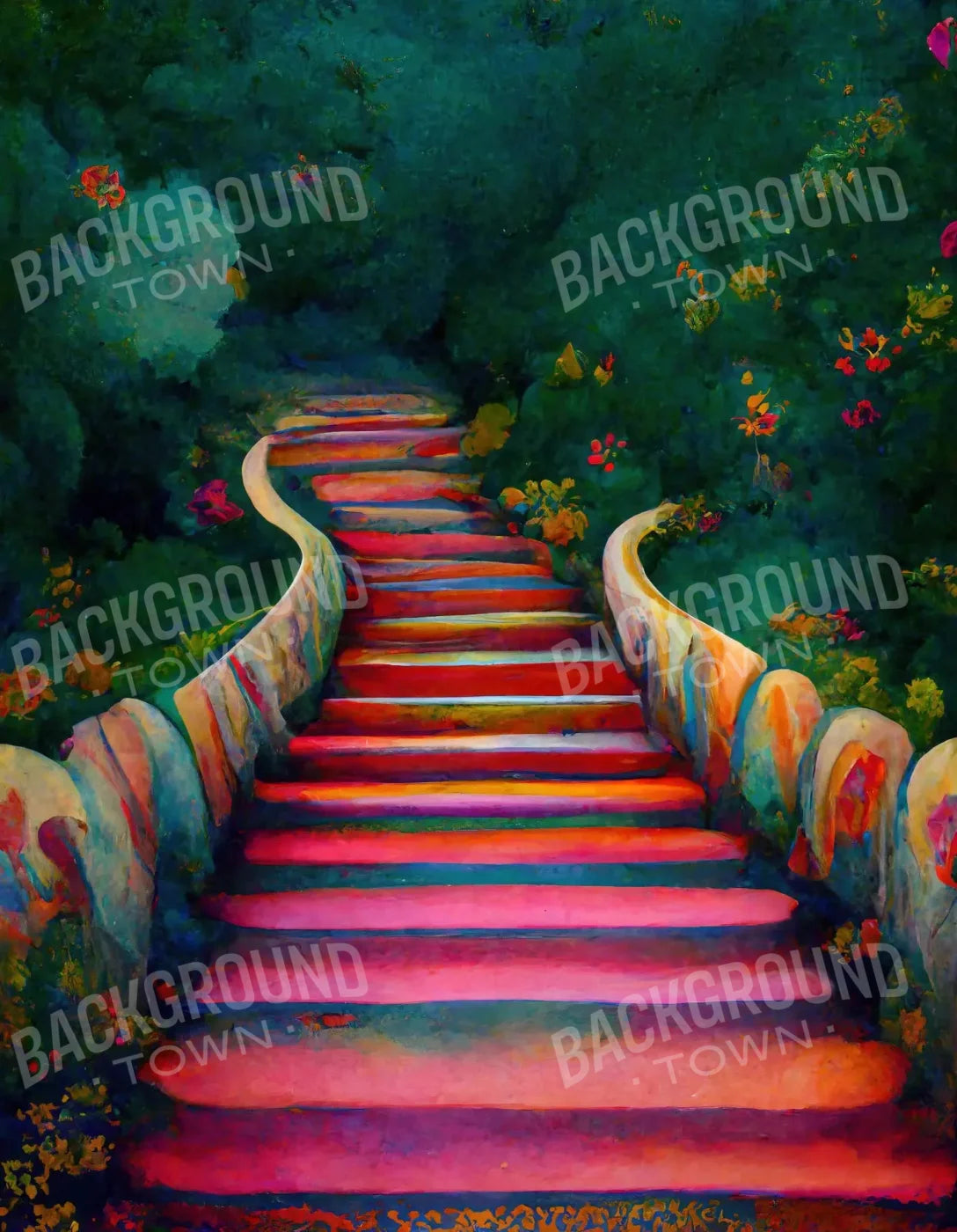 Rainbow Stairs 6X8 Fleece ( 72 X 96 Inch ) Backdrop