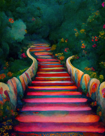 Rainbow Stairs 6X8 Fleece ( 72 X 96 Inch ) Backdrop