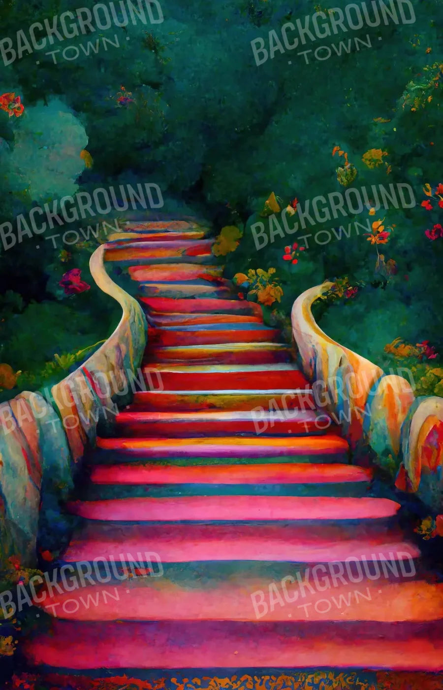 Rainbow Stairs 8X12 Ultracloth ( 96 X 144 Inch ) Backdrop