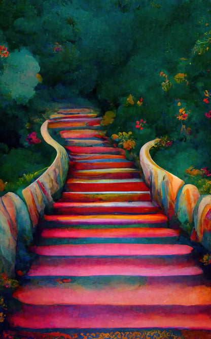 Rainbow Stairs 9X14 Ultracloth ( 108 X 168 Inch ) Backdrop